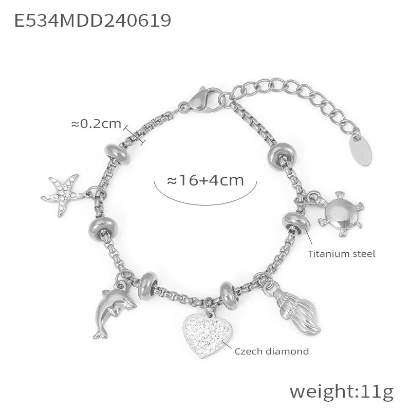Bracelet Veloura in Dolphin Silver — stainless steel charm bracelet by Élan by AKI