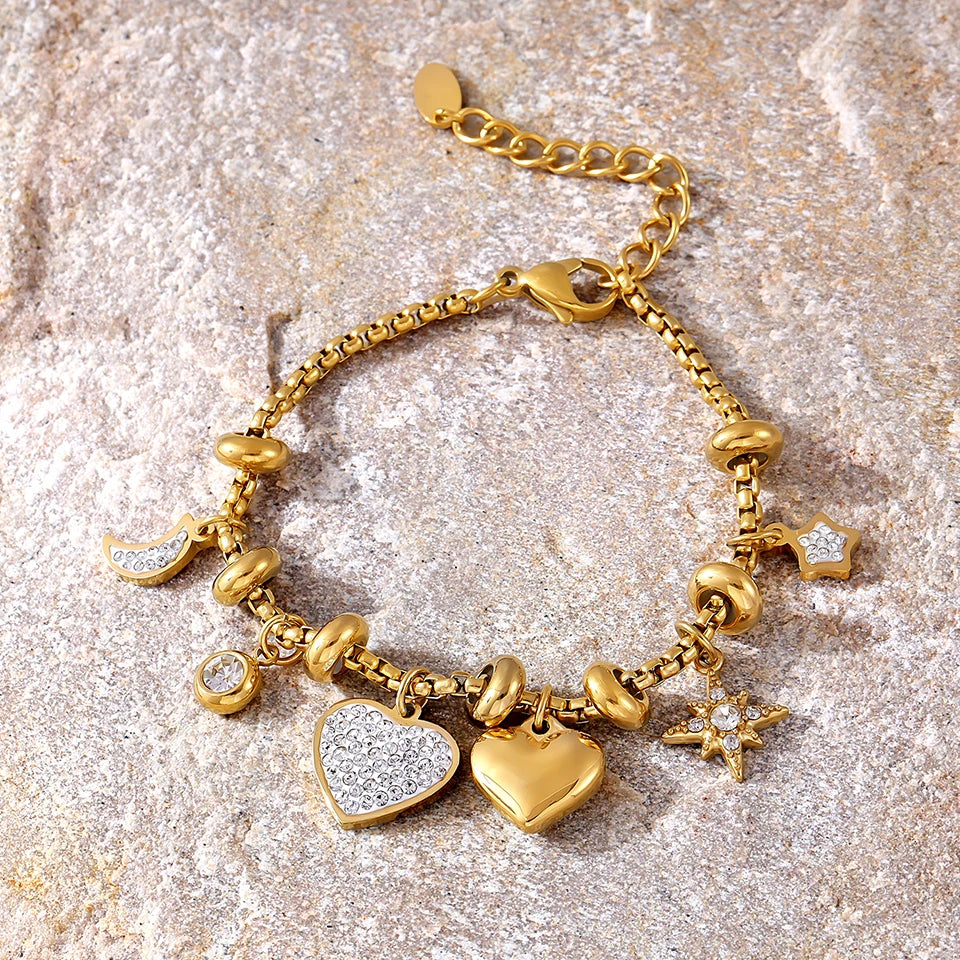 Bracelet Veloura in Heart Gold— stainless steel charm bracelet by Élan by AKI