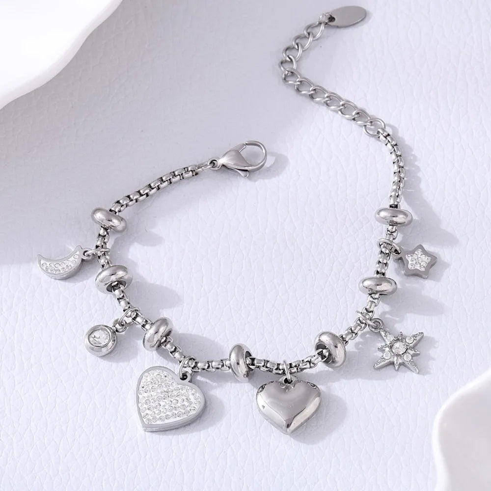 Bracelet Veloura in Heart Silver — stainless steel charm bracelet by Élan by AKI