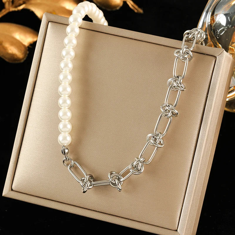Necklace Aria in Pearl side Silver — elegant stainless steel necklace by Élan by AKI