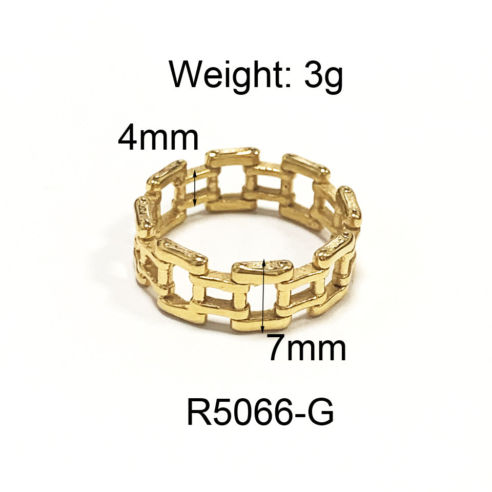 Ring Lien in gold link stainless steel — sculptural open ring by Élan by AKI