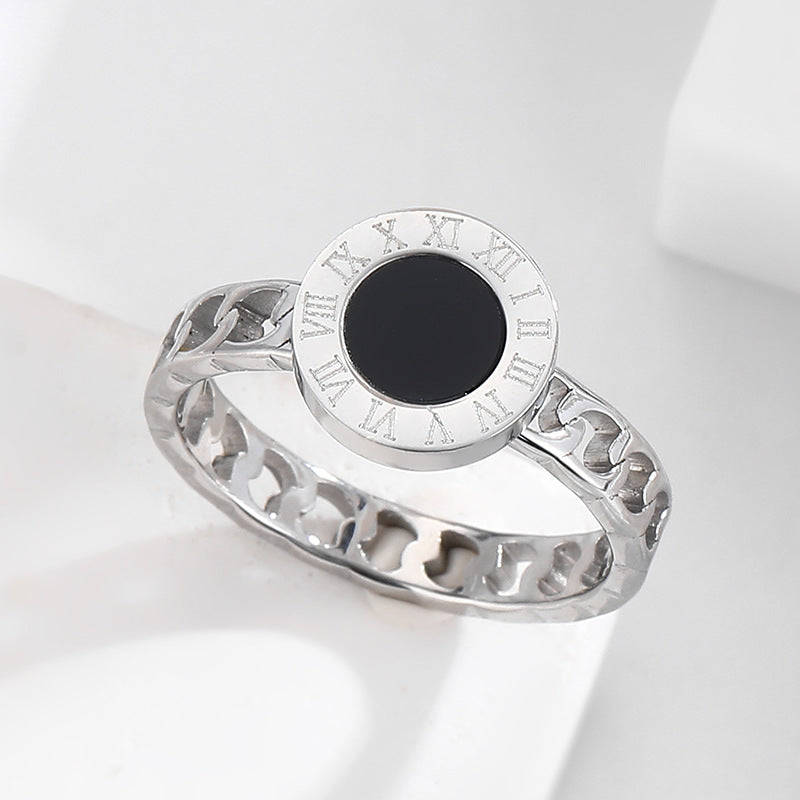 Roma Ring in silver stainless steel — minimalist Roman numeral ring by Élan by AKI