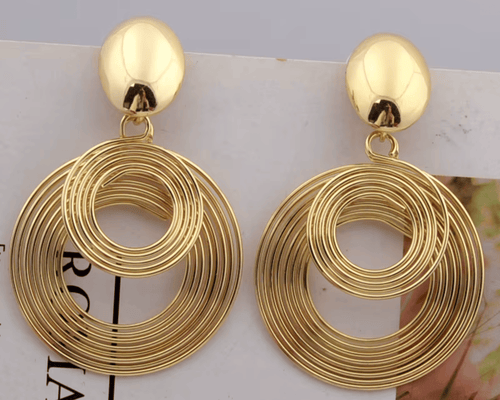 Elena Earrings – Gold Concentric Circle Drop Earrings | ÉLAN by AKI