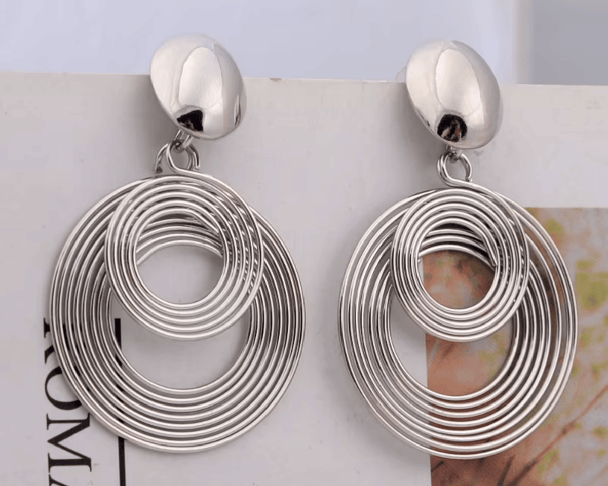 Elena Earrings – silver Concentric Circle Drop Earrings | ÉLAN by AKI
